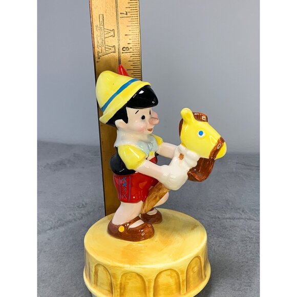 Vintage Schmid Pinocchio Ceramic Music Box Figurine with Rocking Horse - Picture 7 of 9